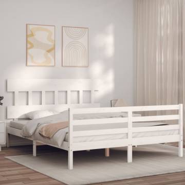 White Bed Frame with Headboard 160x200 cm - Durable Solid Wood