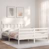 White Bed Frame with Headboard 160x200 cm - Durable Solid Wood