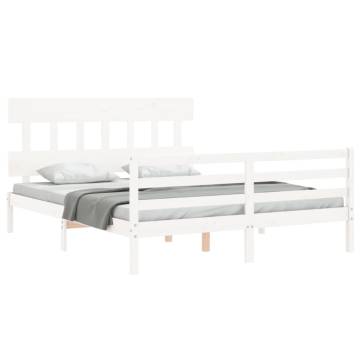 White Bed Frame with Headboard 160x200 cm - Durable Solid Wood