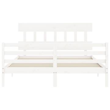 White Bed Frame with Headboard 160x200 cm - Durable Solid Wood