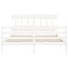 White Bed Frame with Headboard 160x200 cm - Durable Solid Wood