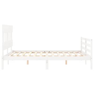 White Bed Frame with Headboard 160x200 cm - Durable Solid Wood