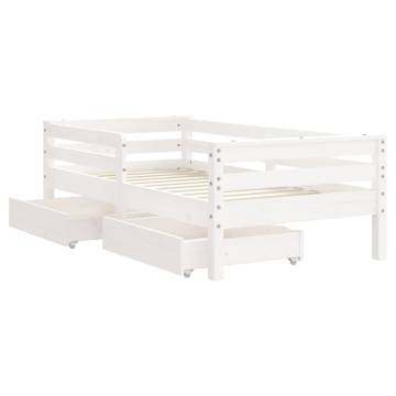 Kids Bed Frame with Drawers - White Pine 70x140 cm | HipoMarket