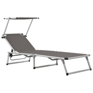 Folding Sun Lounger with Roof - Aluminium & Textilene Grey