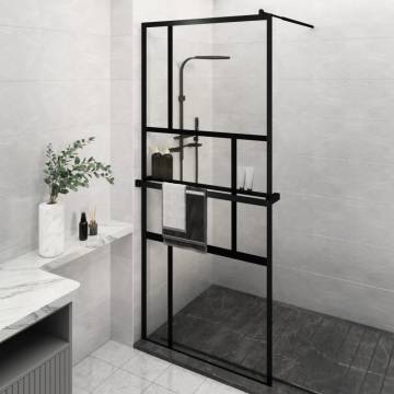 Modern Walk-in Shower Wall with Shelf Black 90x195 cm