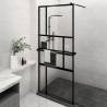 Walk-in Shower Wall with Shelf Black 90x195 cm ESG Glass&Aluminium Colour black Size 90 x 195 cm Model pattern 1 