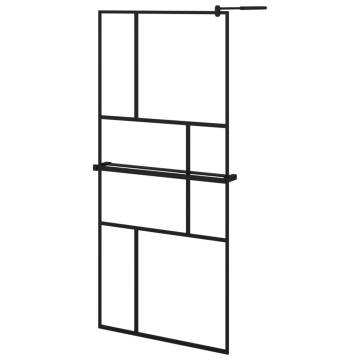 Modern Walk-in Shower Wall with Shelf Black 90x195 cm