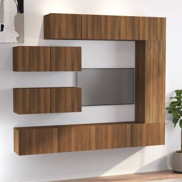 7 Piece Brown Oak TV Cabinet Set - Modern & Stylish Storage