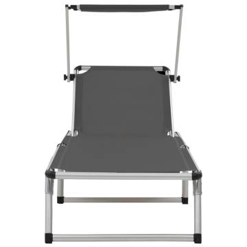 Folding Sun Lounger with Roof - Aluminium & Textilene Grey