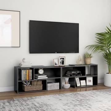 Stylish High Gloss Grey TV Cabinet - 149x30x52 cm