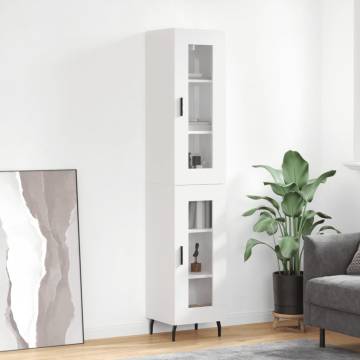 Stylish Highboard in High Gloss White - 34.5x34x180 cm