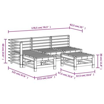 5 Piece Garden Lounge Set - White Solid Pine Wood Furniture