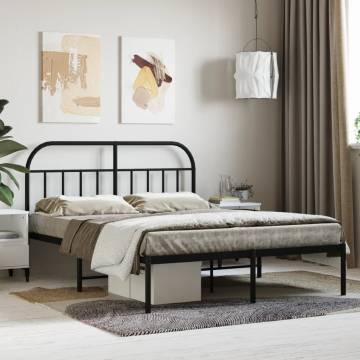 Elegant Metal Bed Frame with Headboard - Black 140x190 cm