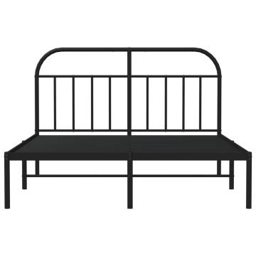 Elegant Metal Bed Frame with Headboard - Black 140x190 cm