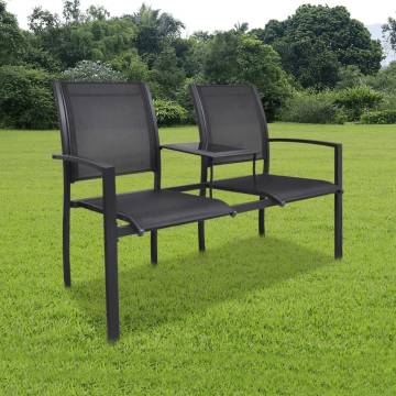 2 Seater Garden Bench - Stylish Steel & Textilene Black