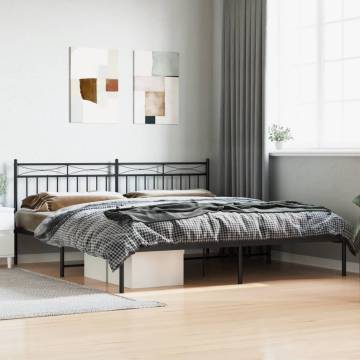 Metal Bed Frame with Headboard - Black 200x200 cm