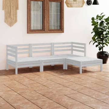 4 Piece White Garden Lounge Set - Solid Pinewood Comfort