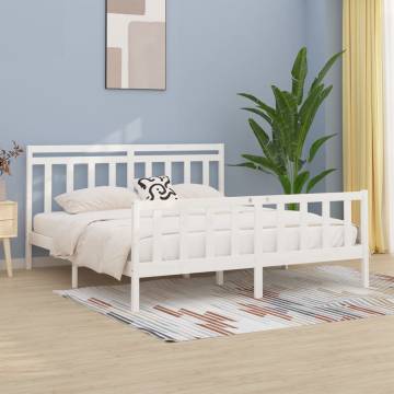 White Solid Wood Pine Bed Frame 200x200 cm | HipoMarket