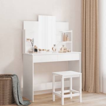 High Gloss White Dressing Table with Mirror - 96x39x142 cm