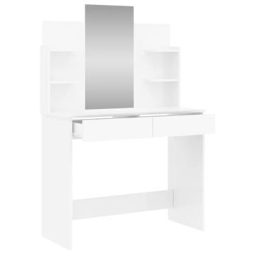 High Gloss White Dressing Table with Mirror - 96x39x142 cm