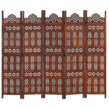 Hand Carved 5-Panel Room Divider - Solid Mango Wood 200x165cm