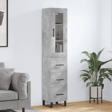 Elegant Highboard Concrete Grey - Durable Engineered Wood