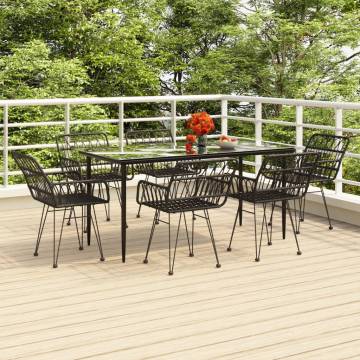 7 Piece Black Poly Rattan Garden Dining Set - Stylish Outdoor Furnitur