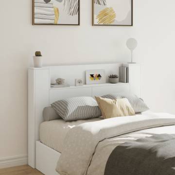 Stylish White LED Headboard Cabinet - 140x16.5x103.5 cm