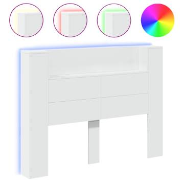 Stylish White LED Headboard Cabinet - 140x16.5x103.5 cm