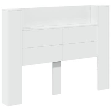 Stylish White LED Headboard Cabinet - 140x16.5x103.5 cm