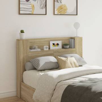 Stylish Sonoma Oak Headboard Cabinet with LED - 140x16.5 cm