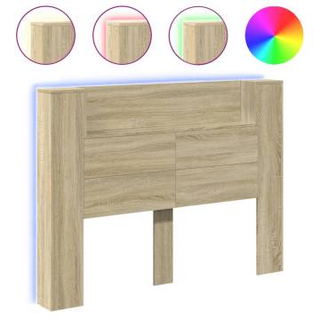 Stylish Sonoma Oak Headboard Cabinet with LED - 140x16.5 cm