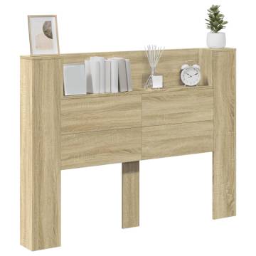 Stylish Sonoma Oak Headboard Cabinet with LED - 140x16.5 cm