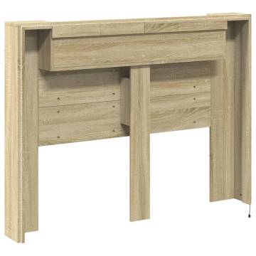 Stylish Sonoma Oak Headboard Cabinet with LED - 140x16.5 cm