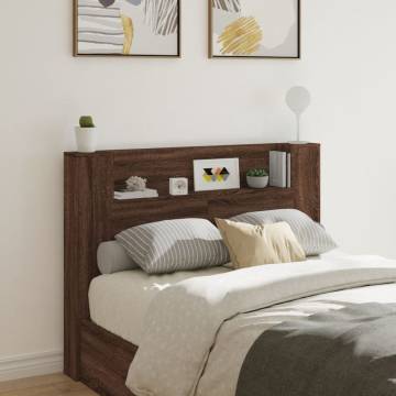 LED Brown Oak Headboard Cabinet - Modern Design & Storage