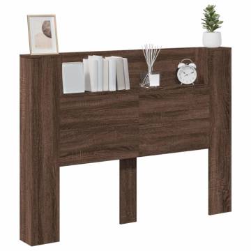 LED Brown Oak Headboard Cabinet - Modern Design & Storage