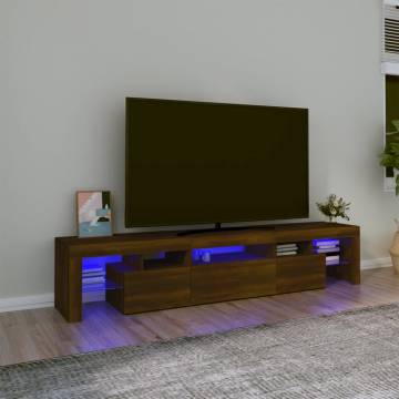 Stylish Brown Oak TV Cabinet with LED Lights - 200x36.5x40 cm