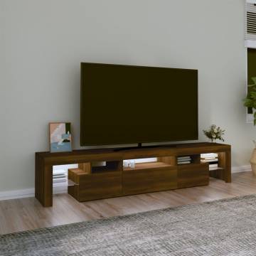 Stylish Brown Oak TV Cabinet with LED Lights - 200x36.5x40 cm