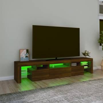 Stylish Brown Oak TV Cabinet with LED Lights - 200x36.5x40 cm