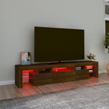 Stylish Brown Oak TV Cabinet with LED Lights - 200x36.5x40 cm