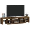 Stylish Brown Oak TV Cabinet with LED Lights - 200x36.5x40 cm