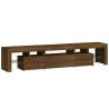 Stylish Brown Oak TV Cabinet with LED Lights - 200x36.5x40 cm