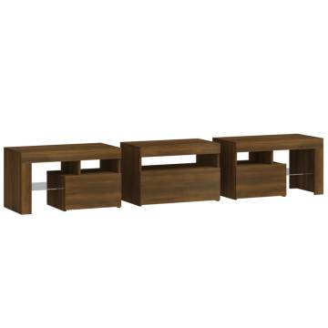 Stylish Brown Oak TV Cabinet with LED Lights - 200x36.5x40 cm