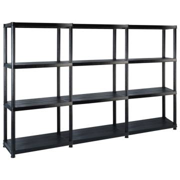 4-Tier Black Storage Shelf - Versatile & Sturdy Plastic Rack