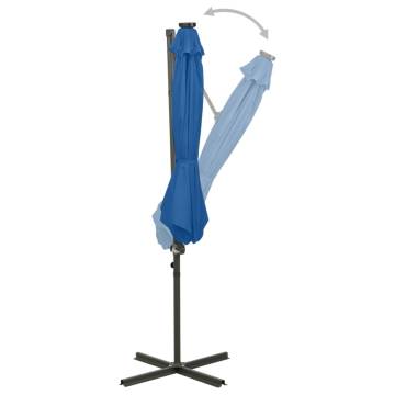 Cantilever Umbrella with LED Lights - Azure Blue 300 cm