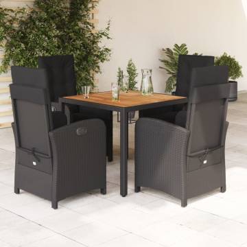 5 Piece Garden Dining Set with Cushions | Black Poly Rattan