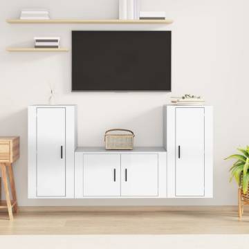 3 Piece High Gloss White TV Cabinet Set - Stylish Storage