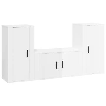 3 Piece High Gloss White TV Cabinet Set - Stylish Storage