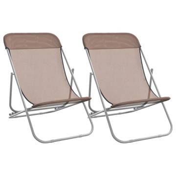 Folding Beach Chairs 2 Pcs - Brown Textilene & Steel