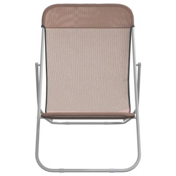 Folding Beach Chairs 2 Pcs - Brown Textilene & Steel